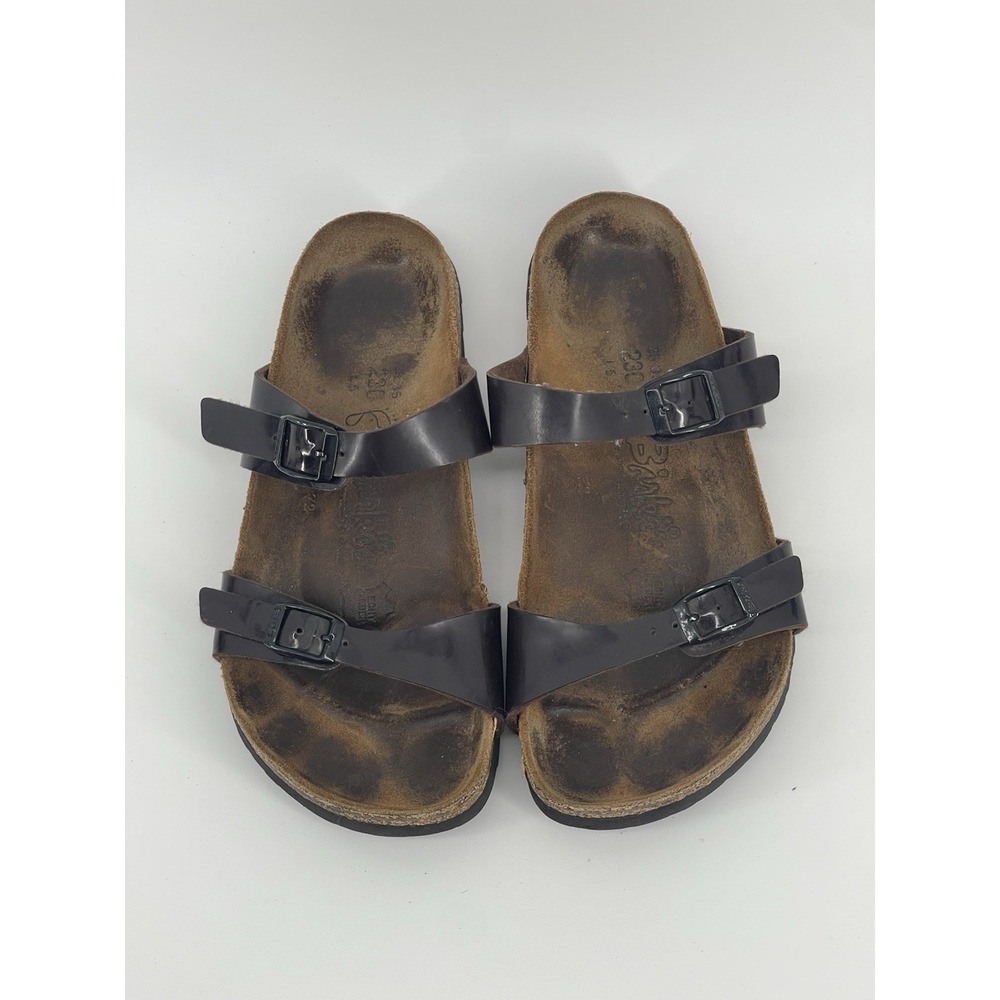 Birkenstock Birki's Sandals Black Patent 2 Strap‎ Size 36 US 5 Women Worn